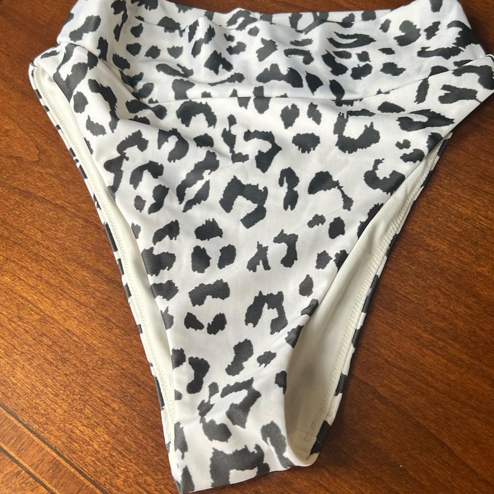 Aerie Black and White Leopard Print Swim Bottom
